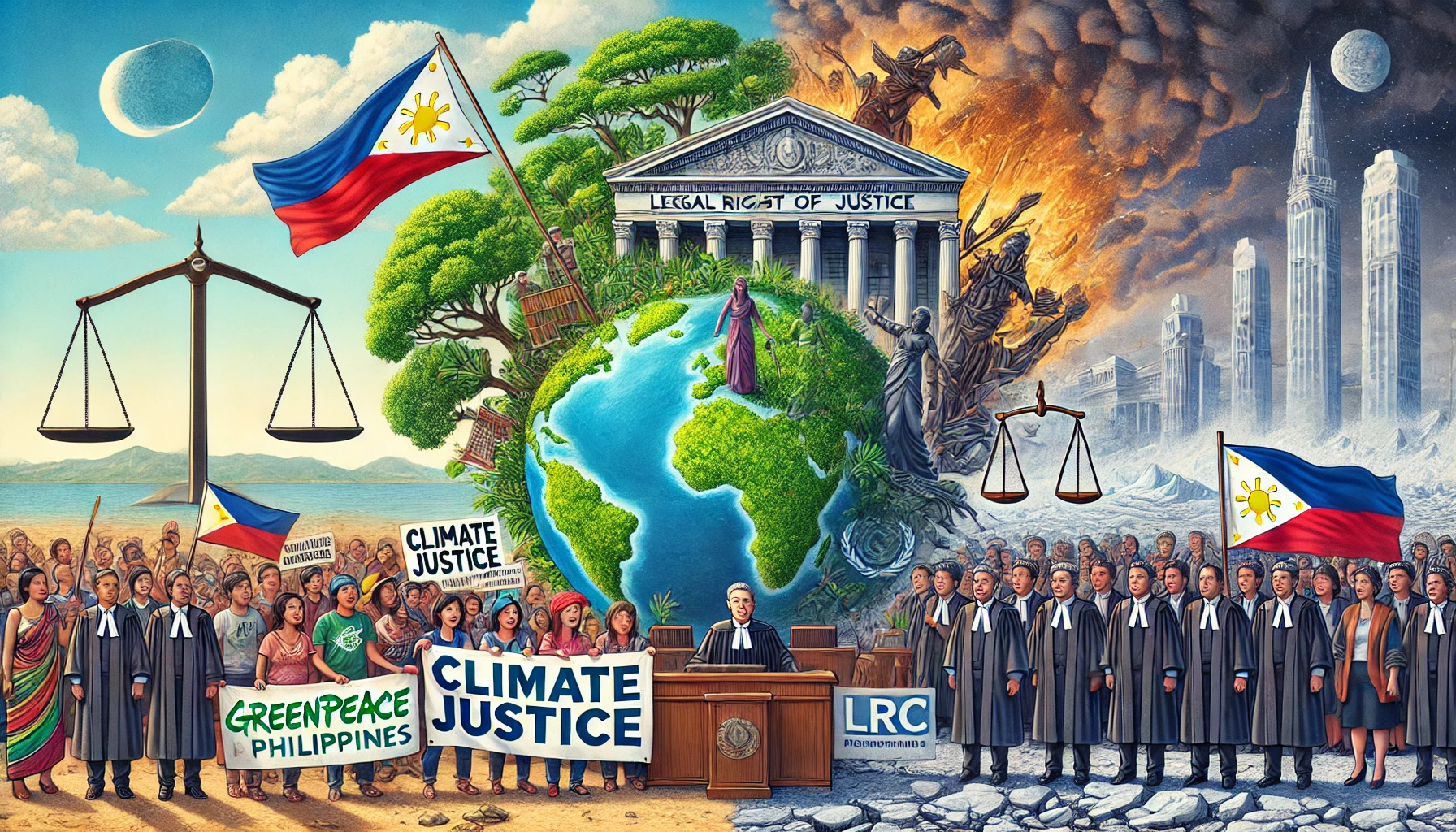 Filipino advocates and organizations unite for climate justice, emphasizing accountability and resilience at the International Court of Justice in The Hague.